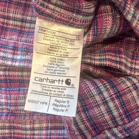 CARHARTT Women’s Flannel Purple and Pink Plaid Button Down Long Sleeve Shirt S - Picture 7 of 10